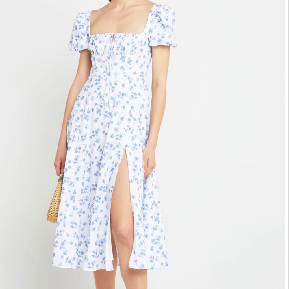 KOURT Cotton Peasant Dress in Blue Floral NWT